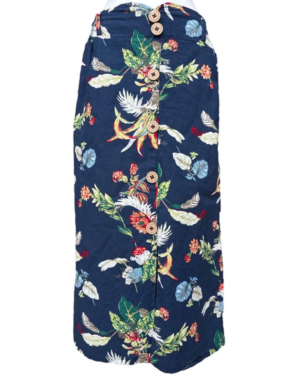 Navy Floral Button-Front Maxi Skirt
